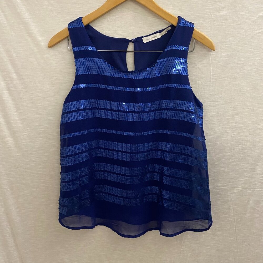 Blu‎ Pepper Navy Sleeveless Sequined Top Size Medium